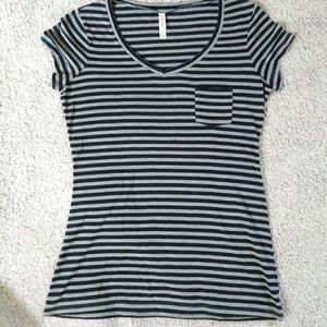 Navy and Grey Stripe Tee with Pocket